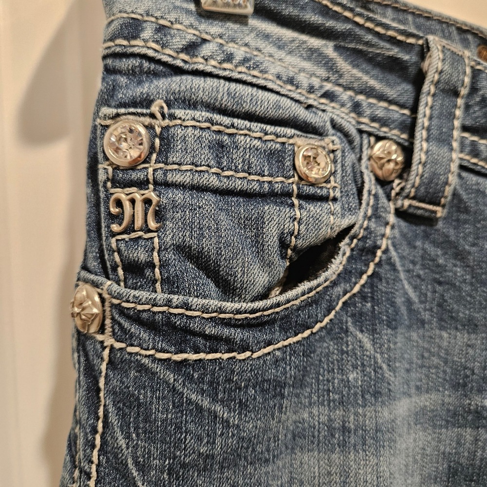 Miss Me Skinny Jeans Womens 29 Blue JP5646S2 Fleur De Lis Embellished Low Rise - Picture 6 of 11